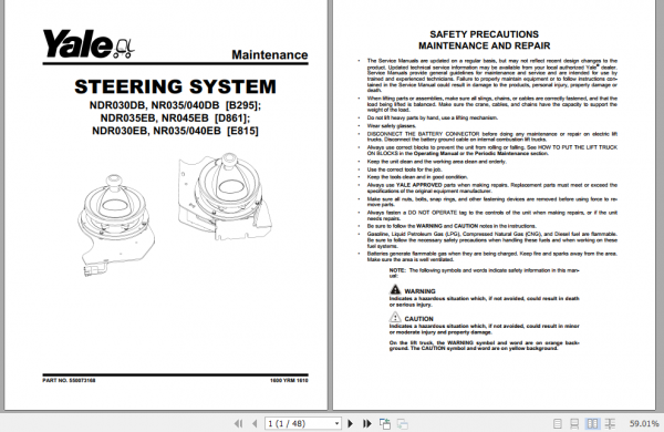 Yale Claas 2 Electric Motor Narrow Aisle Trucks D861 NDR035EB NR045EB Service Manual 1 1