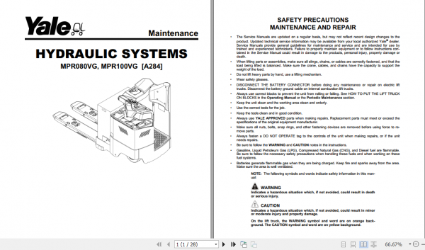 Yale Class 2 Electric Motor Narrow Aisle Trucks A284 MPR080VG MPR100VG Service Manual 4