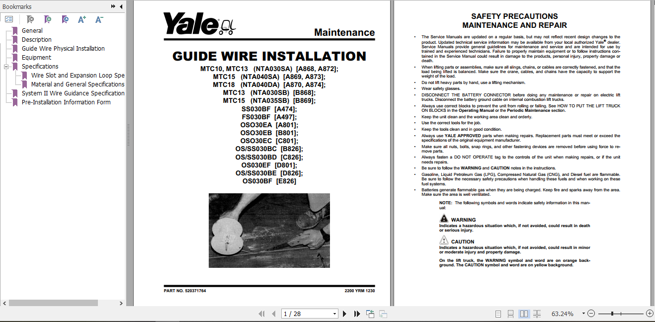 Yale Class 2 Electric Motor Narrow Aisle Trucks A474 SS030BF Service Manual 1