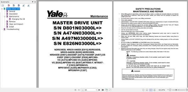Yale Class 2 Electric Motor Narrow Aisle Trucks A474 SS030BF Service Manual 2