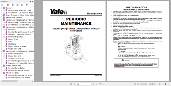 Yale Class 2 Electric Motor Narrow Aisle Trucks A474 SS030BF Service Manual 3