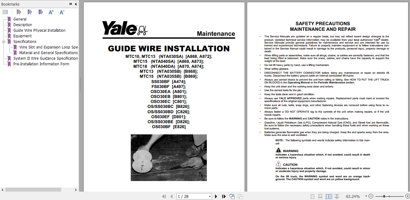Yale Class 2 Electric Motor Narrow Aisle Trucks A497 FS030BF Service Manual 1
