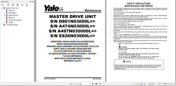 Yale Class 2 Electric Motor Narrow Aisle Trucks A497 FS030BF Service Manual 4