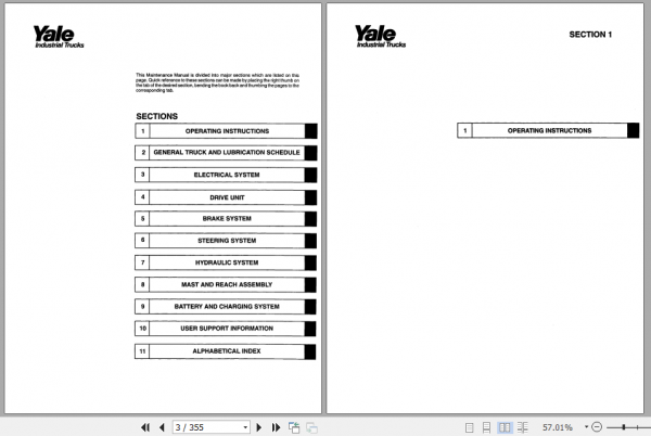 Yale Class 2 Electric Motor Narrow Aisle Trucks A815 NR035 040ACNDR030ACNR045AC Service Manual 2