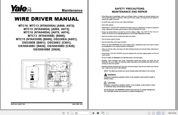 Yale Class 2 Electric Motor Narrow Aisle Trucks A874 NTA040DA Service Repair Manual 3
