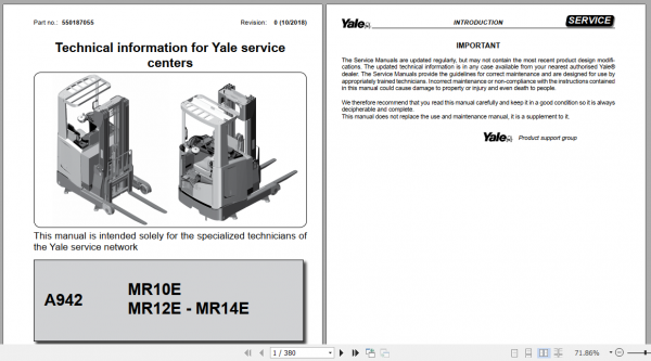 Yale Class 2 Electric Motor Narrow Aisle Trucks A942 MR10E MR12E MR14E Europe Service Manual 2