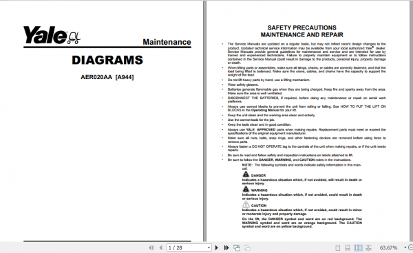Yale Class 2 Electric Motor Narrow Aisle Trucks A944 AER020AA Service Manual 1
