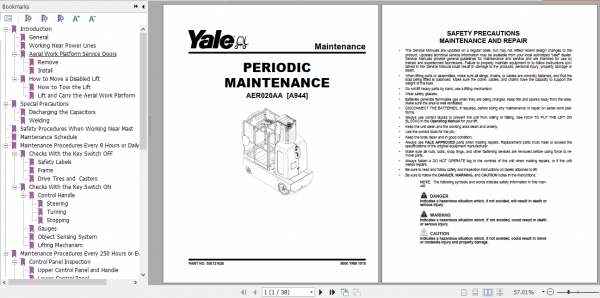 Yale Class 2 Electric Motor Narrow Aisle Trucks A944 AER020AA Service Manual 2