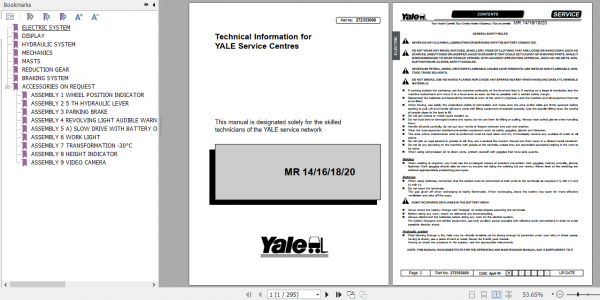 Yale Class 2 Electric Motor Narrow Aisle Trucks B849 MR14 MR15H MR16 MR18 MR20 Service Repair Manual 1