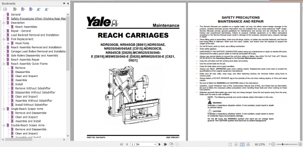Yale Class 2 Electric Motor Narrow Aisle Trucks B861 NDR030GB NR045GB Service Manual 2