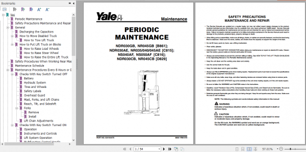 Yale Class 2 Electric Motor Narrow Aisle Trucks B861 NDR030GB NR045GB Service Manual 3
