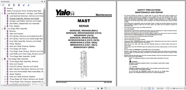 Yale Class 2 Electric Motor Narrow Aisle Trucks B861 NDR030GB NR045GB Service Manual 4