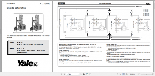 Yale Class 2 Electric Motor Narrow Aisle Trucks B869 MTC13 80 MTC15 SWB MTC15 MWB MTC15 LWB NTA035SB Service Manual 1