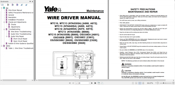 Yale Class 2 Electric Motor Narrow Aisle Trucks B869 MTC13 80 MTC15 SWB MTC15 MWB MTC15 LWB NTA035SB Service Manual 3