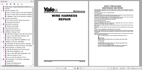 Yale Class 2 Electric Motor Narrow Aisle Trucks C295 NDR030DC NR035DC NR040DC Service Manual 1