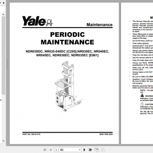 Yale Class 2 Electric Motor Narrow Aisle Trucks C295 NDR030DC NR035DC NR040DC Service Manual 2