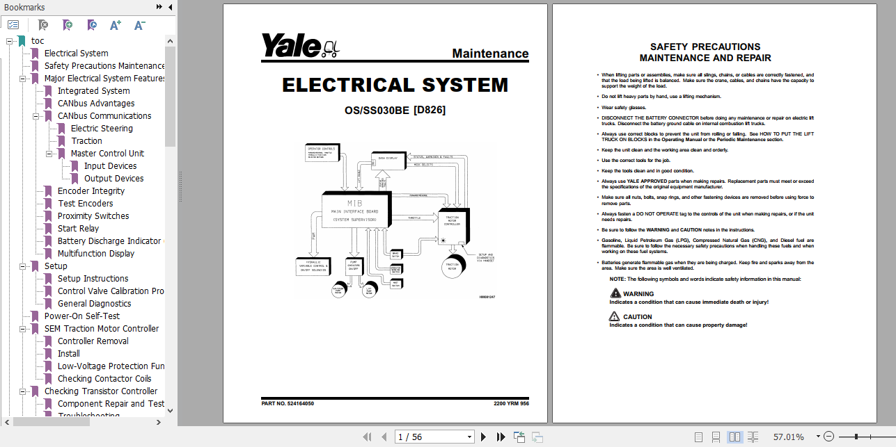 Yale Class 2 Electric Motor Narrow Aisle Trucks C801 OS030EC Service Manual 1