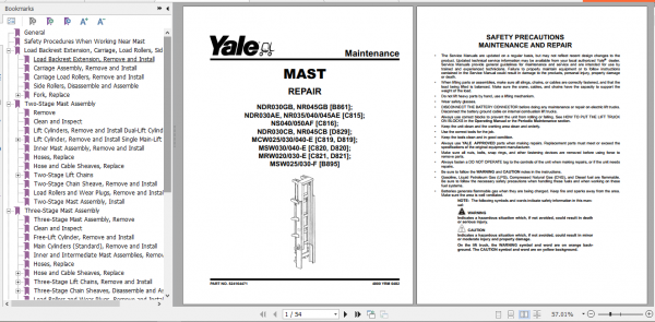 Yale Class 2 Electric Motor Narrow Aisle Trucks C815 NR035 045AE NDR030AE Service Manual 2