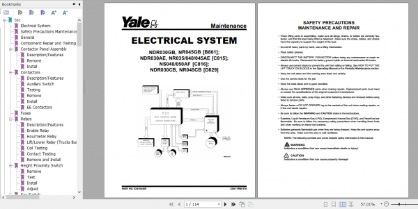 Yale Class 2 Electric Motor Narrow Aisle Trucks C816 NS040 050AF Service Manual 1