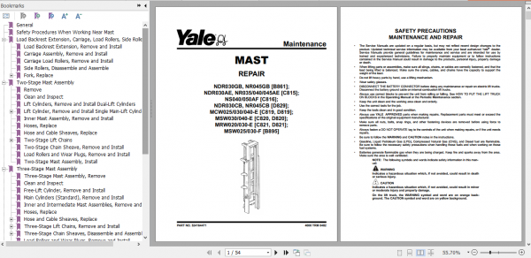 Yale Class 2 Electric Motor Narrow Aisle Trucks C816 NS040 050AF Service Manual 4