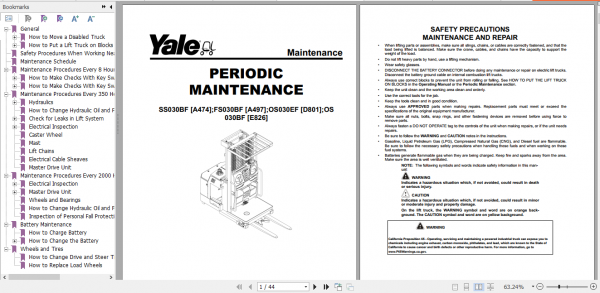 Yale Class 2 Electric Motor Narrow Aisle Trucks D801 OS030EF Service Manual 3