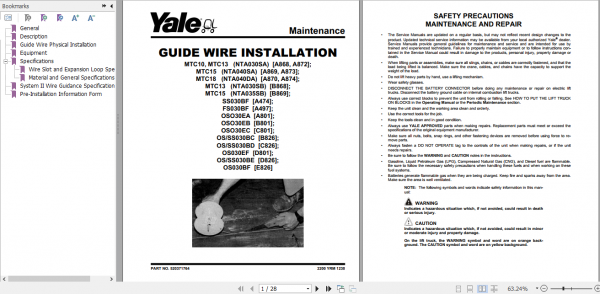 Yale Class 2 Electric Motor Narrow Aisle Trucks D801 OS030EF Service Manual 5