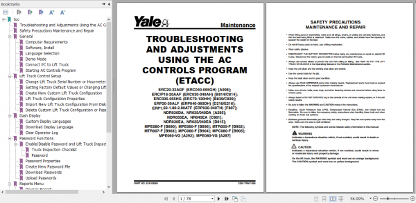 Yale Class 2 Electric Motor Narrow Aisle Trucks D815 NR035EA NR040EA NDR030EA Service Manual 1