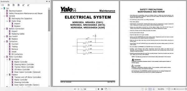 Yale Class 2 Electric Motor Narrow Aisle Trucks D815 NR035EA NR040EA NDR030EA Service Manual 2