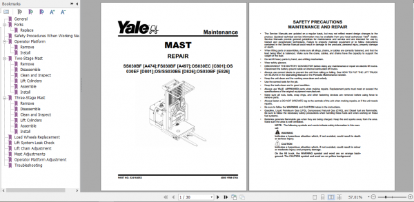 Yale Class 2 Electric Motor Narrow Aisle Trucks D826 OSSS030BE Service Manual 4