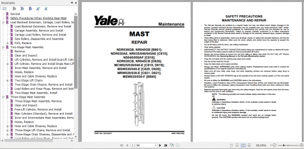 Yale Class 2 Electric Motor Narrow Aisle Trucks D829 NDR030CB NR045CB Service Manual 2