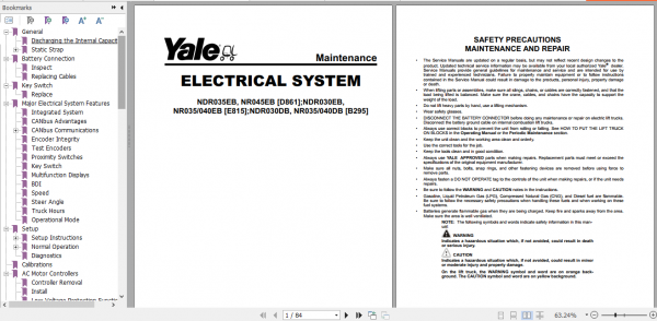 Yale Class 2 Electric Motor Narrow Aisle Trucks D861 NDR035EB NR045EB Service Manual 2 1