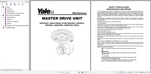 Yale Class 2 Electric Motor Narrow Aisle Trucks E861 NR035EC NR040EC NR045EC NDR30EC NDR35EC Service Manual 2