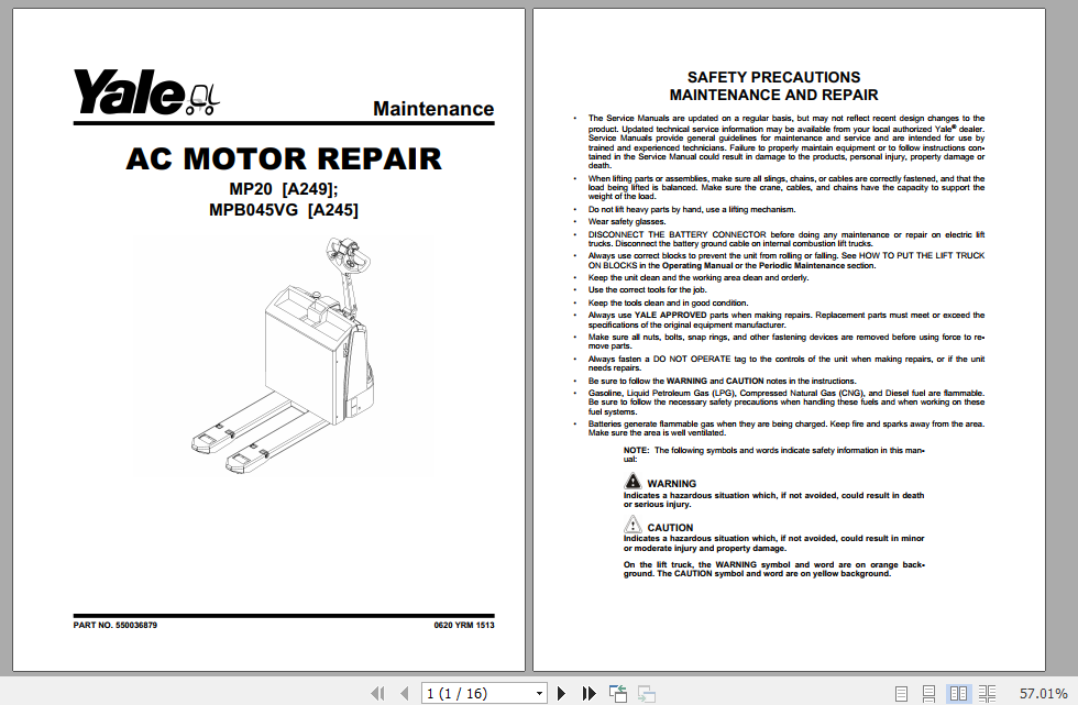 Yale Class 3 Electric Motor Hand Trucks A249 MP20 Service Manual 1