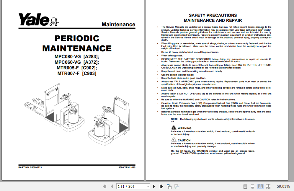 Yale Class 3 Electric Motor Hand Trucks A283 MPC060VG MPC080VG Service Manual 1