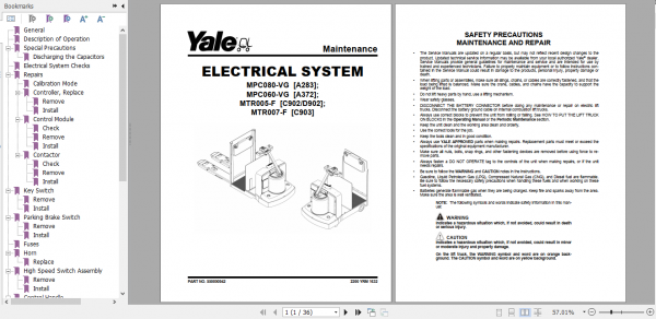 Yale Class 3 Electric Motor Hand Trucks A283 MPC060VG MPC080VG Service Manual 2
