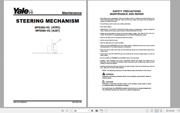 Yale Class 3 Electric Motor Hand Trucks A292 MPE060VG Service Manual 1