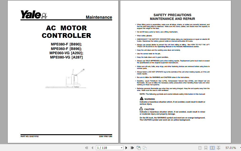 Yale Class 3 Electric Motor Hand Trucks A292 MPE060VG Service Manual 2