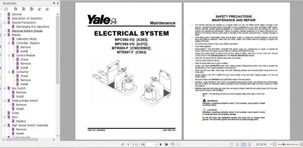 Yale Class 3 Electric Motor Hand Trucks A372 MPC060VG MPC080VG Service Manual 2