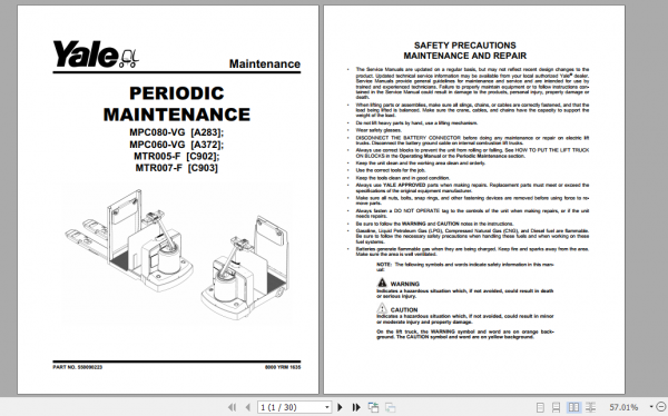 Yale Class 3 Electric Motor Hand Trucks A372 MPC060VG MPC080VG Service Manual 3
