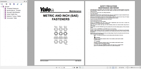 Yale Class 3 Electric Motor Hand Trucks A485 MP20AP Service Manual 1