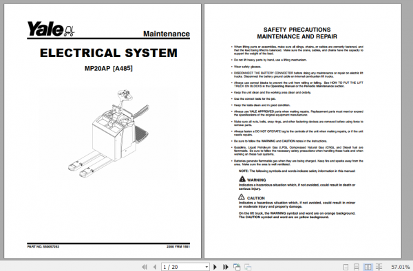 Yale Class 3 Electric Motor Hand Trucks A485 MP20AP Service Manual 32