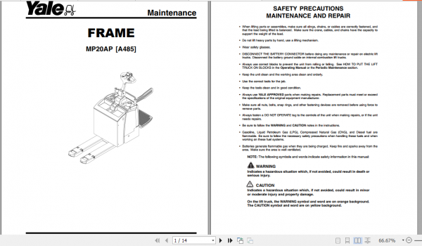 Yale Class 3 Electric Motor Hand Trucks A485 MP20AP Service Manual 4
