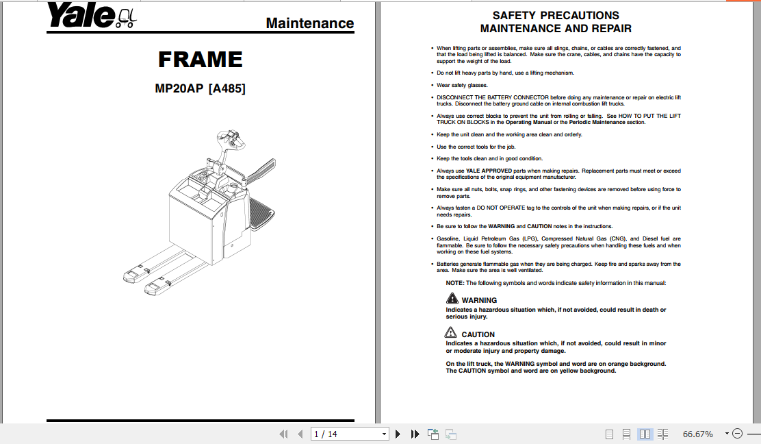 Yale Class 3 Electric Motor Hand Trucks A485 MP20AP Service Manual 4