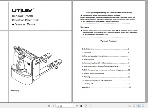 Yale Class 3 Electric Motor Hand Trucks A5K0 UT20KWE Operating Manual 1