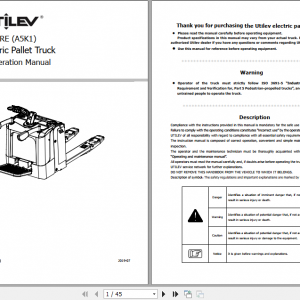 Yale Class 3 Electric Motor Hand Trucks A5K1 UT20RE Operating Manual 1