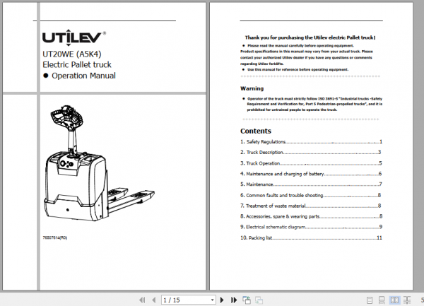 Yale Class 3 Electric Motor Hand Trucks A5K4 UT20WE Operating Manual 1