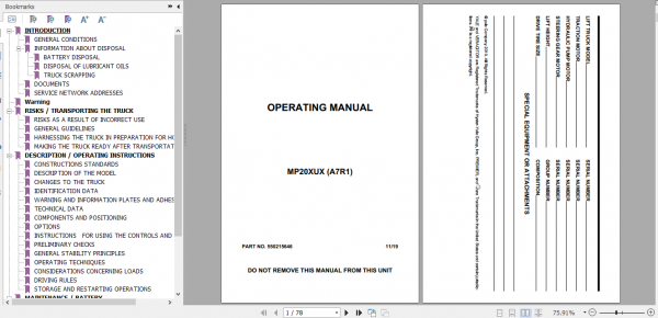 Yale Class 3 Electric Motor Hand Trucks A7R1 MP20XUX Operating Service Manual 4