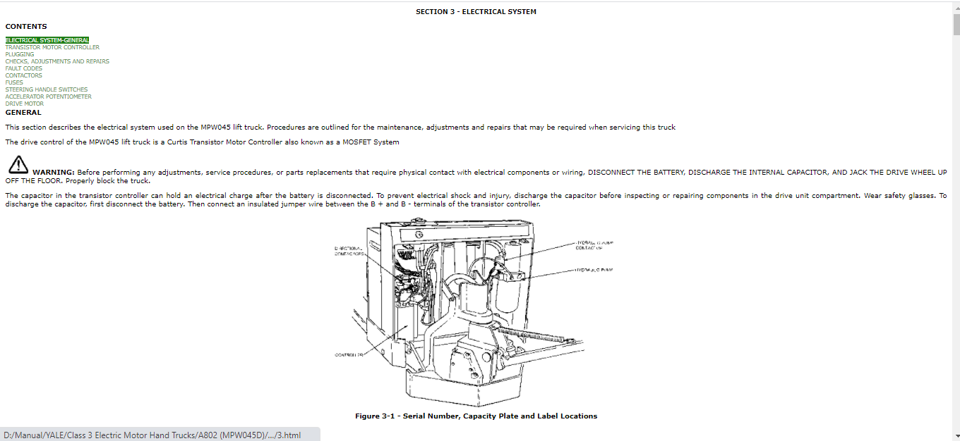 Yale Class 3 Electric Motor Hand Trucks A802 MPW045D Service Manual 1