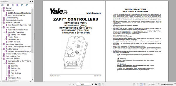 Yale Class 3 Electric Motor Hand Trucks A895 MSW020025E Service Manual 1