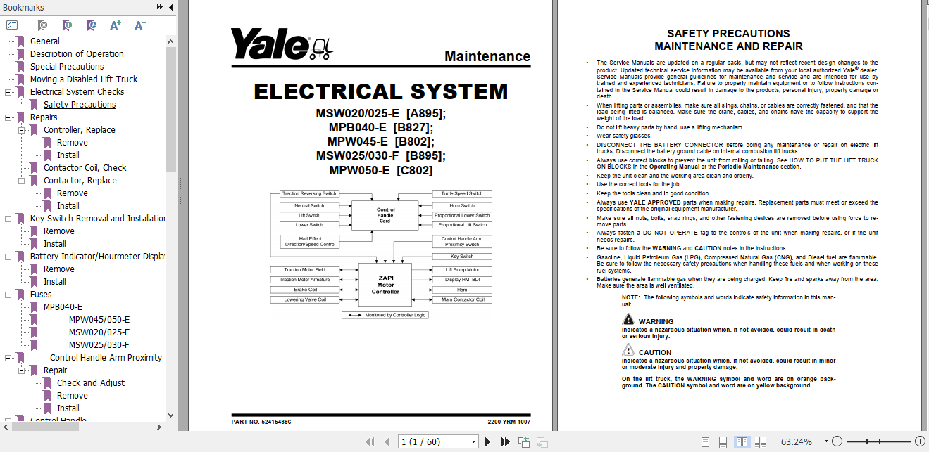 Yale Class 3 Electric Motor Hand Trucks A895 MSW020025E Service Manual 2